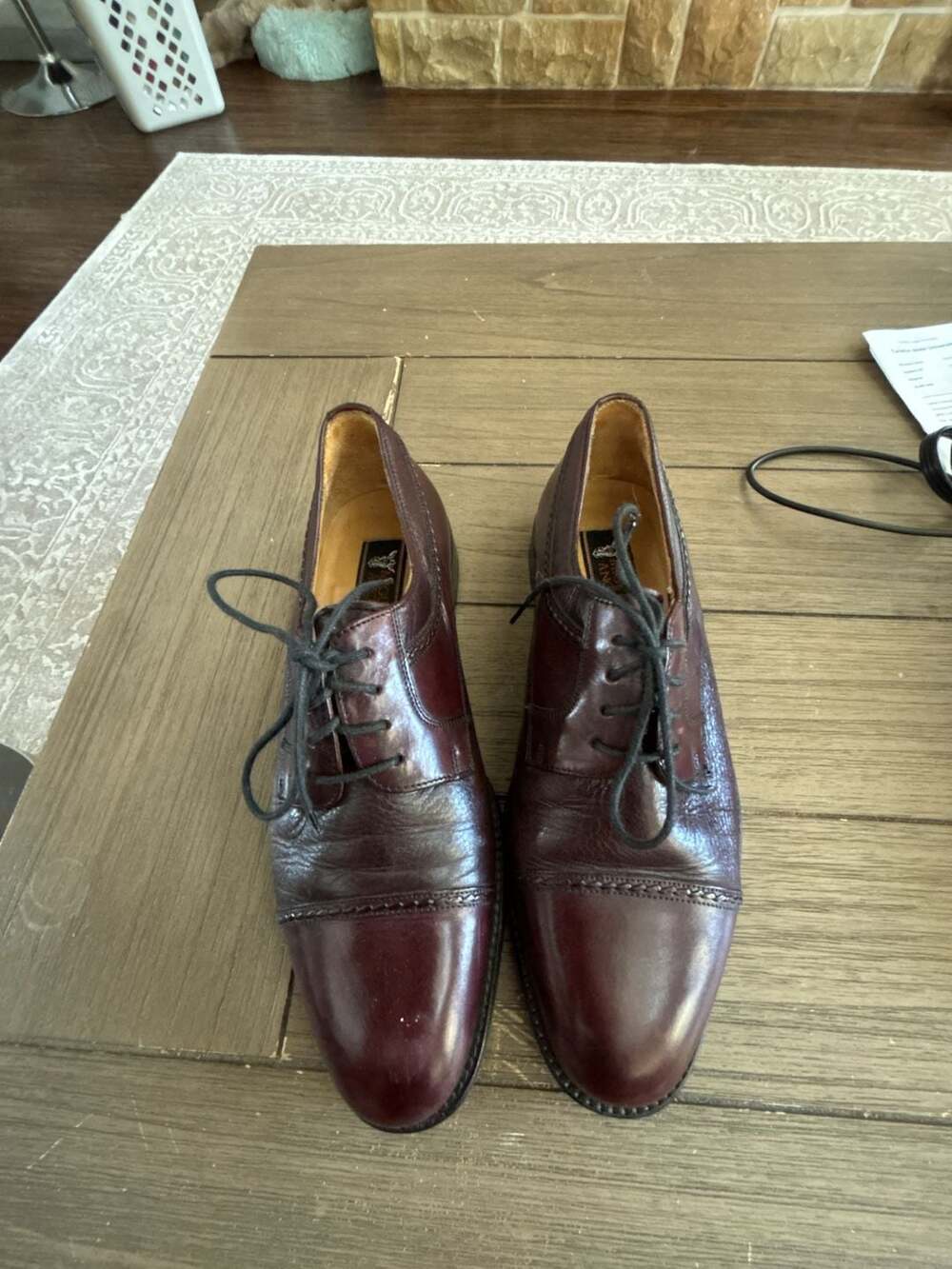 Miguel Angel Men's Burgundy Leather Cap Toe Derby Dress Shoes